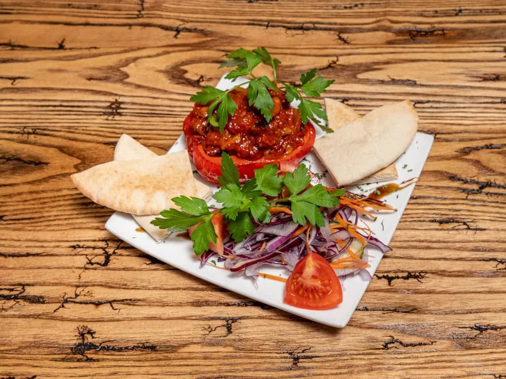 Stuffed pepper appetizer with pita